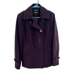 Women’s Express Royal Purple Classic Peacoat With Gold And Black Buttons. Size S